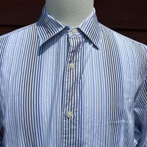 Michael Kors Men's Shirt Size‎ L Blue White Black Stripe Long Sleeve 100% Cotton